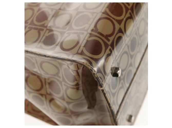 Bolso Tote Gancini de Vinilo Marrón Plata de Salvatore Ferragamo Auth bs29993 - vista 14