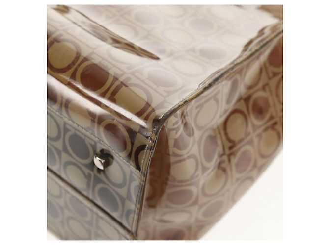 Bolso Tote Gancini de Vinilo Marrón Plata de Salvatore Ferragamo Auth bs29993 - vista 15