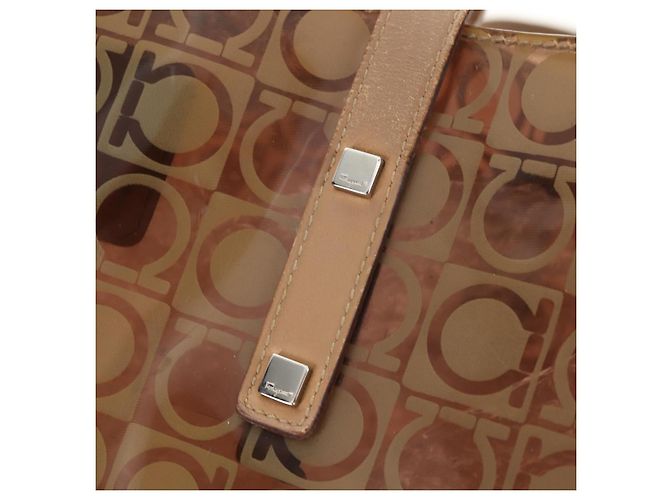 Bolso Tote Gancini de Vinilo Marrón Plata de Salvatore Ferragamo Auth bs29993 - vista 16