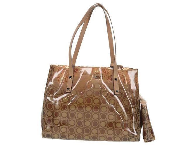 Bolso Tote Gancini de Vinilo Marrón Plata de Salvatore Ferragamo Auth bs29993 - vista 2