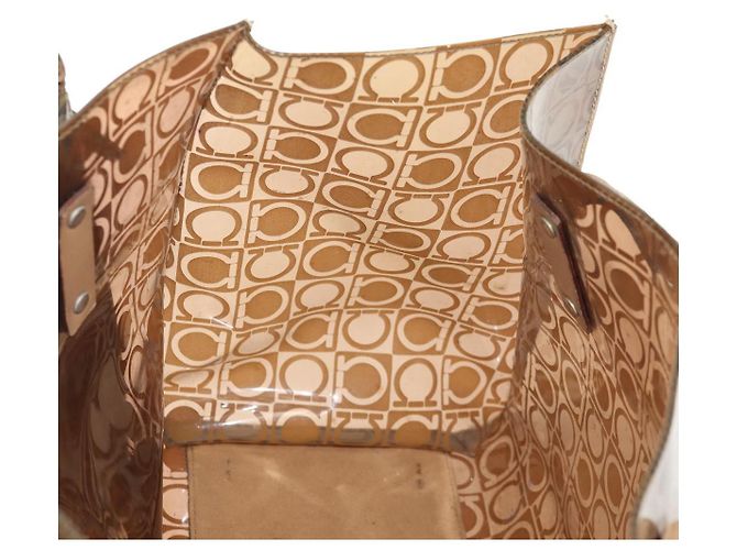 Bolso Tote Gancini de Vinilo Marrón Plata de Salvatore Ferragamo Auth bs29993 - vista 23