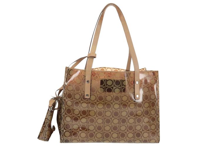 Bolso Tote Gancini de Vinilo Marrón Plata de Salvatore Ferragamo Auth bs29993 - vista 3