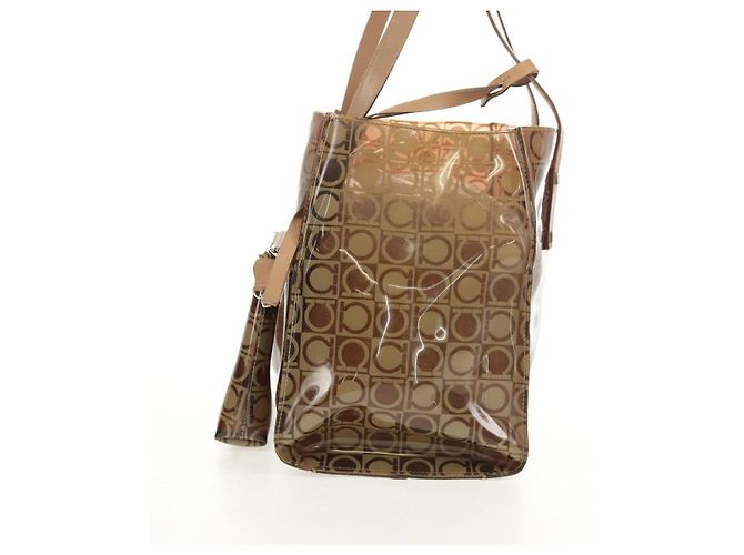 Bolso Tote Gancini de Vinilo Marrón Plata de Salvatore Ferragamo Auth bs29993 - vista 4