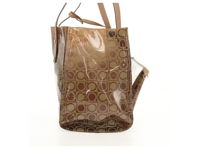 Bolso Tote Gancini de Vinilo Marrón Plata de Salvatore Ferragamo Auth bs29993 - vista 5