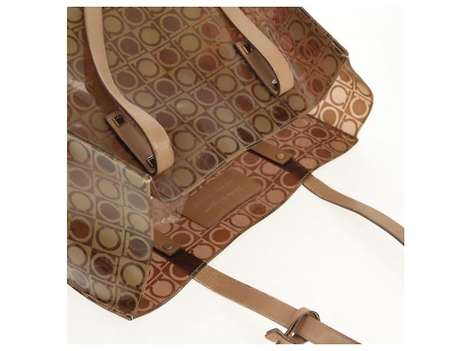 Bolso Tote Gancini de Vinilo Marrón Plata de Salvatore Ferragamo Auth bs29993 - vista 6