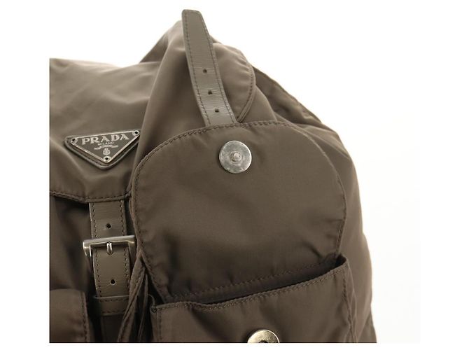 PRADA Rucksack aus grauem Nylon mit Silber authentisch 145848 Braun - Ansicht 19