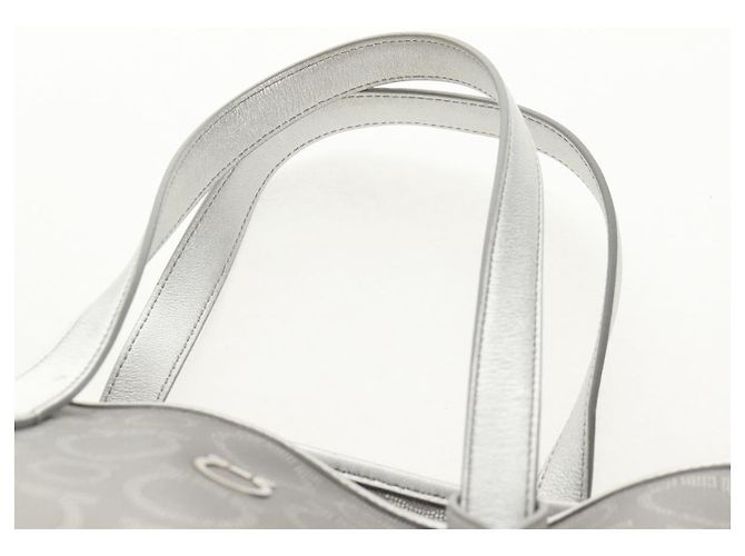 Borsa Tote Gancini in Pelle Argento Salvatore Ferragamo Auth BA6592 - vista 10