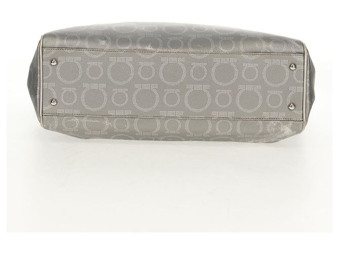 Borsa Tote Gancini in Pelle Argento Salvatore Ferragamo Auth BA6592 - vista 11