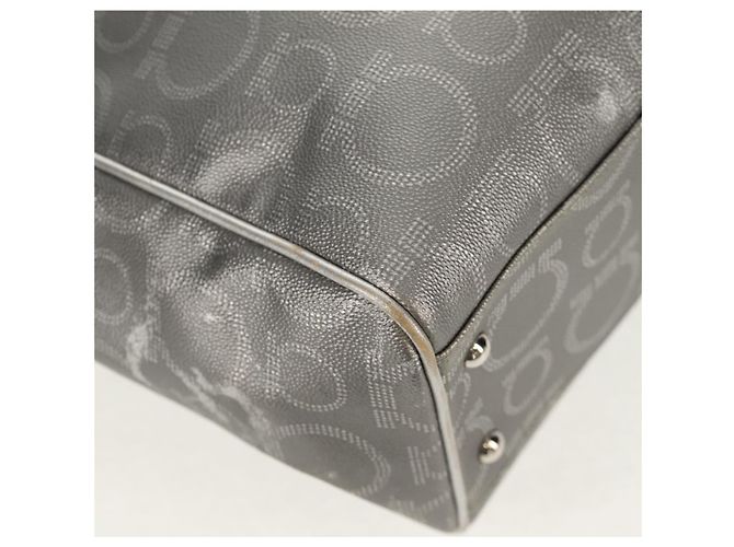Borsa Tote Gancini in Pelle Argento Salvatore Ferragamo Auth BA6592 - vista 12