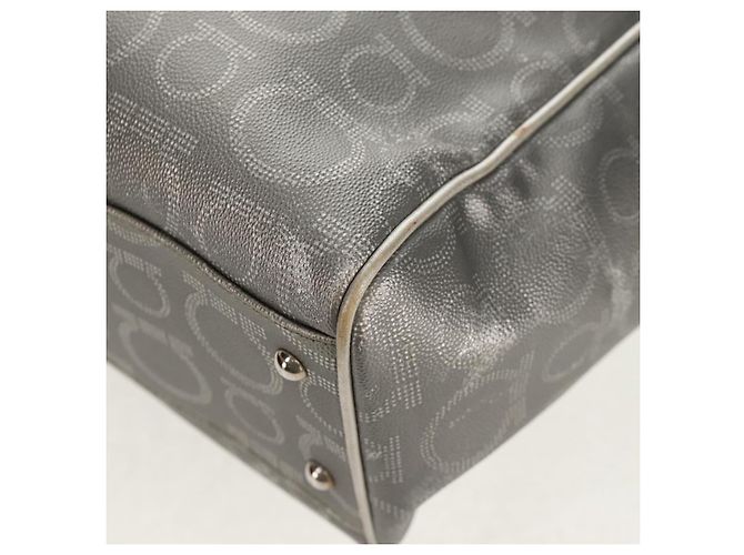 Borsa Tote Gancini in Pelle Argento Salvatore Ferragamo Auth BA6592 - vista 13