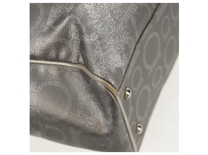 Borsa Tote Gancini in Pelle Argento Salvatore Ferragamo Auth BA6592 - vista 14