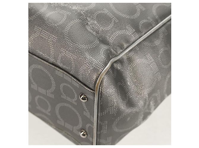 Borsa Tote Gancini in Pelle Argento Salvatore Ferragamo Auth BA6592 - vista 15