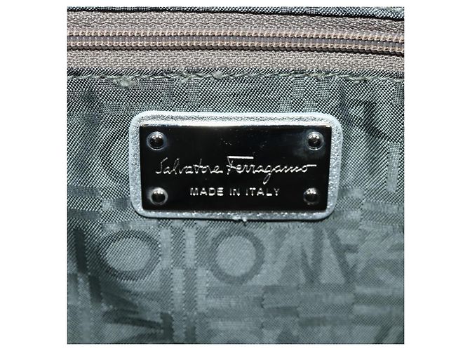Borsa Tote Gancini in Pelle Argento Salvatore Ferragamo Auth BA6592 - vista 17