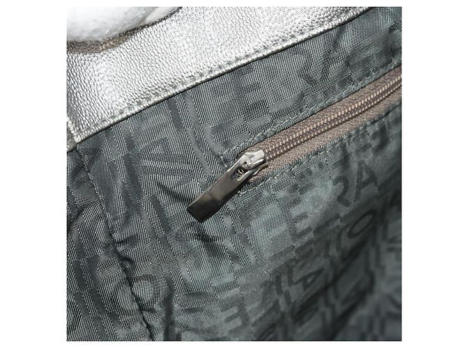 Borsa Tote Gancini in Pelle Argento Salvatore Ferragamo Auth BA6592 - vista 21