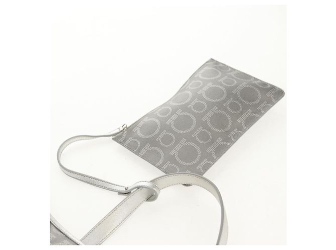 Borsa Tote Gancini in Pelle Argento Salvatore Ferragamo Auth BA6592 - vista 24