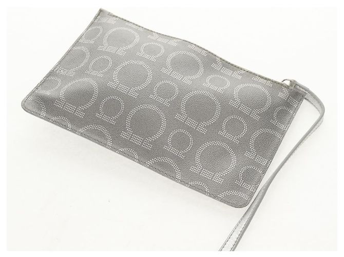 Borsa Tote Gancini in Pelle Argento Salvatore Ferragamo Auth BA6592 - vista 25