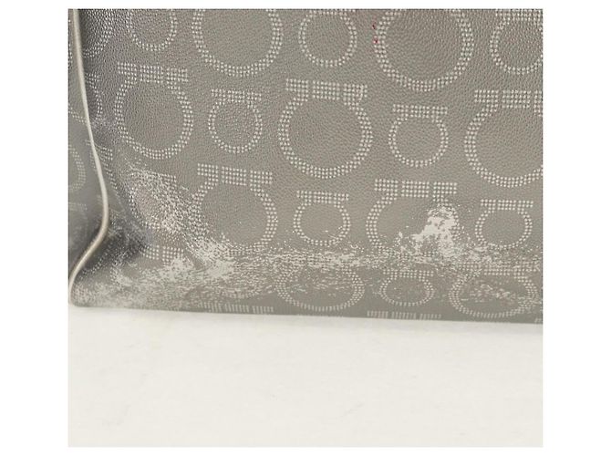 Borsa Tote Gancini in Pelle Argento Salvatore Ferragamo Auth BA6592 - vista 4