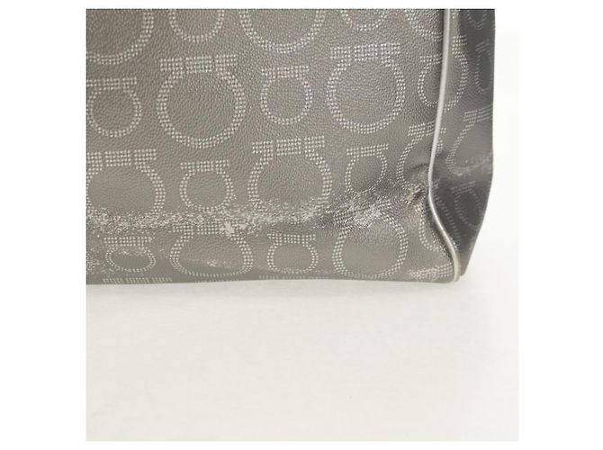 Borsa Tote Gancini in Pelle Argento Salvatore Ferragamo Auth BA6592 - vista 5