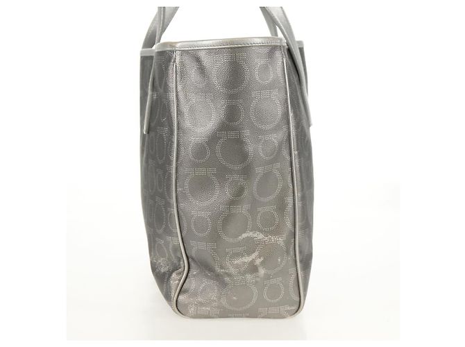 Borsa Tote Gancini in Pelle Argento Salvatore Ferragamo Auth BA6592 - vista 7
