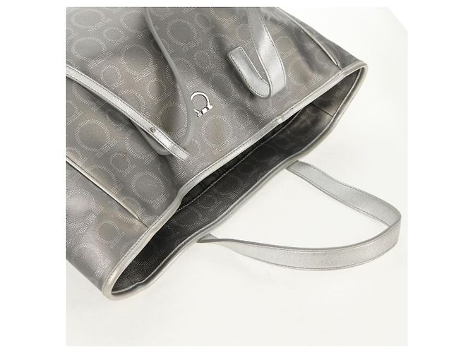 Borsa Tote Gancini in Pelle Argento Salvatore Ferragamo Auth BA6592 - vista 8