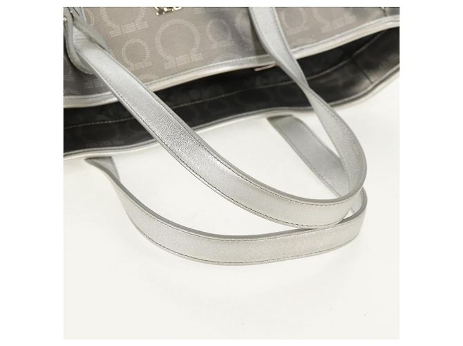 Borsa Tote Gancini in Pelle Argento Salvatore Ferragamo Auth BA6592 - vista 9