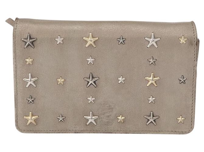 Borsa a spalla in pelle beige e argento con borchie a stella Jimmy Choo Auth bs30998 - vista 13