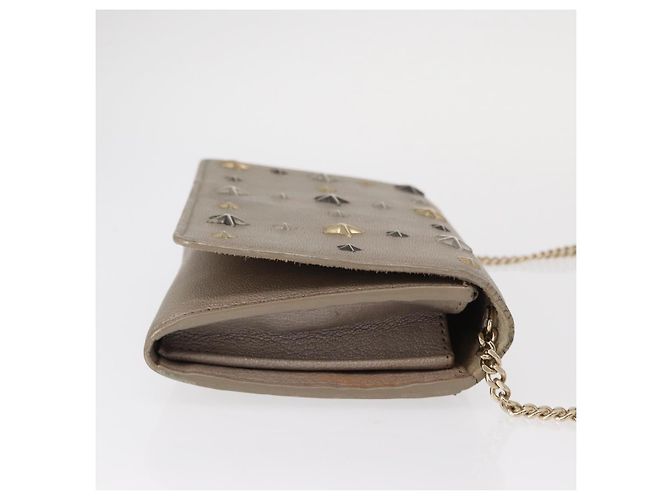 Borsa a spalla in pelle beige e argento con borchie a stella Jimmy Choo Auth bs30998 - vista 3