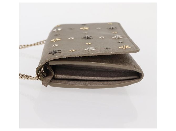 Borsa a spalla in pelle beige e argento con borchie a stella Jimmy Choo Auth bs30998 - vista 4
