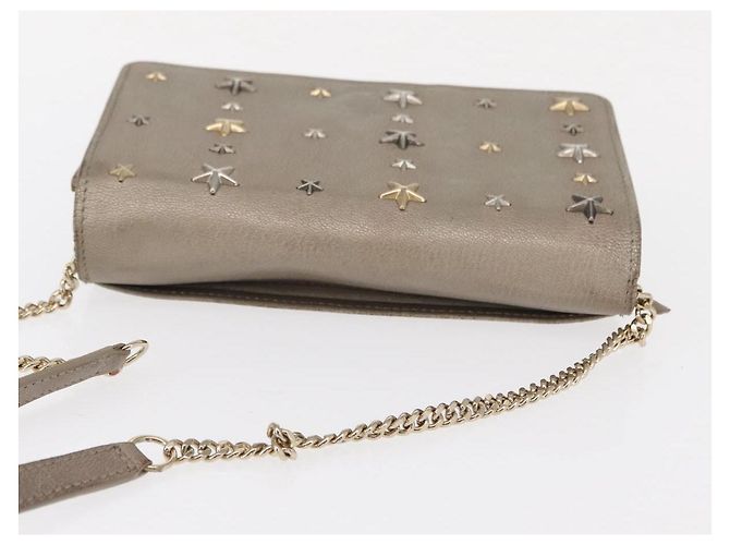 Borsa a spalla in pelle beige e argento con borchie a stella Jimmy Choo Auth bs30998 - vista 6