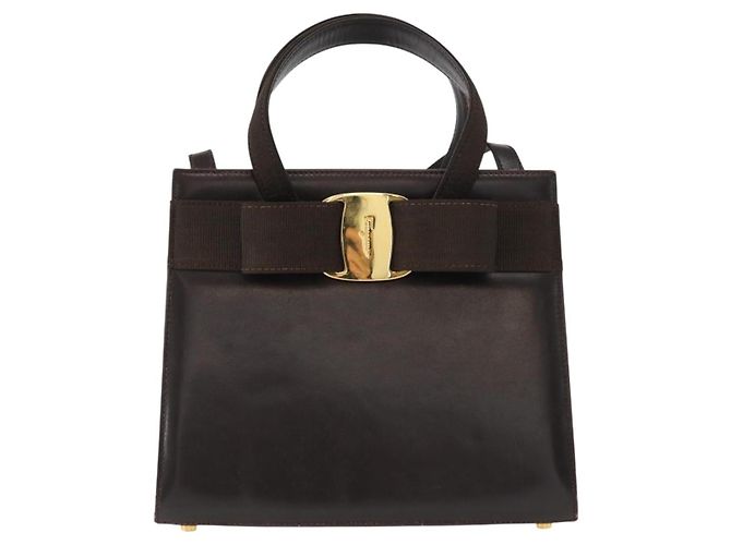 Borsa a mano Salvatore Ferragamo in pelle marrone dorato Auth ka006 - vista 13
