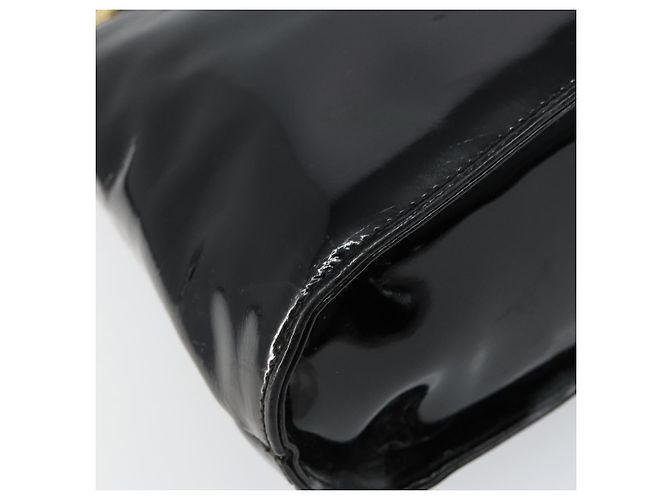 Bolsa Gancini de esmalte 2 em 1 preta e dourada Auth 147151 da Salvatore Ferragamo Preto Dourado - vista 13