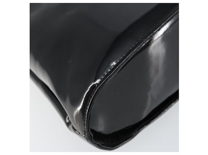 Bolsa Gancini de esmalte 2 em 1 preta e dourada Auth 147151 da Salvatore Ferragamo Preto Dourado - vista 15