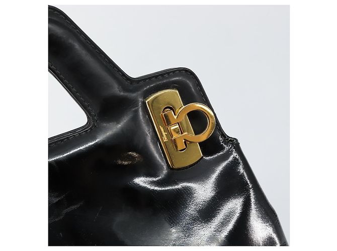 Bolsa Gancini de esmalte 2 em 1 preta e dourada Auth 147151 da Salvatore Ferragamo Preto Dourado - vista 16