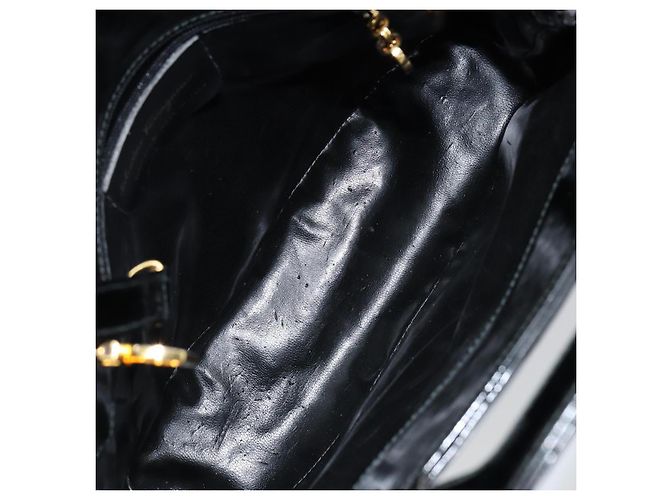 Bolsa Gancini de esmalte 2 em 1 preta e dourada Auth 147151 da Salvatore Ferragamo Preto Dourado - vista 18