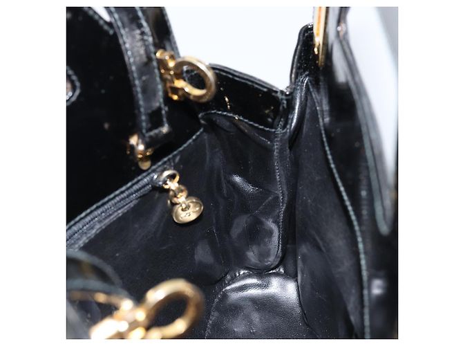 Bolsa Gancini de esmalte 2 em 1 preta e dourada Auth 147151 da Salvatore Ferragamo Preto Dourado - vista 19