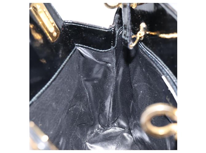 Bolsa Gancini de esmalte 2 em 1 preta e dourada Auth 147151 da Salvatore Ferragamo Preto Dourado - vista 20