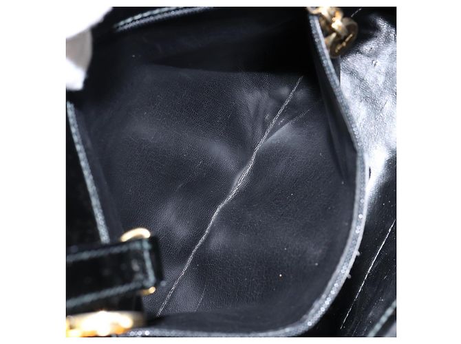 Bolsa Gancini de esmalte 2 em 1 preta e dourada Auth 147151 da Salvatore Ferragamo Preto Dourado - vista 21