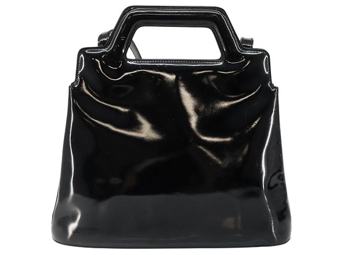 Bolsa Gancini de esmalte 2 em 1 preta e dourada Auth 147151 da Salvatore Ferragamo Preto Dourado - vista 3