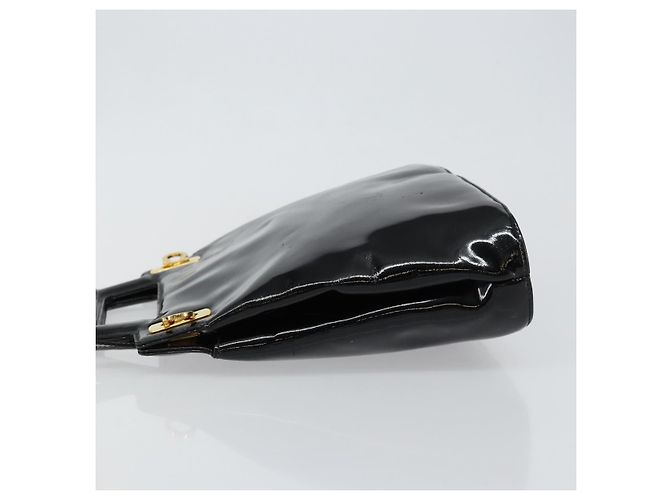 Bolsa Gancini de esmalte 2 em 1 preta e dourada Auth 147151 da Salvatore Ferragamo Preto Dourado - vista 5