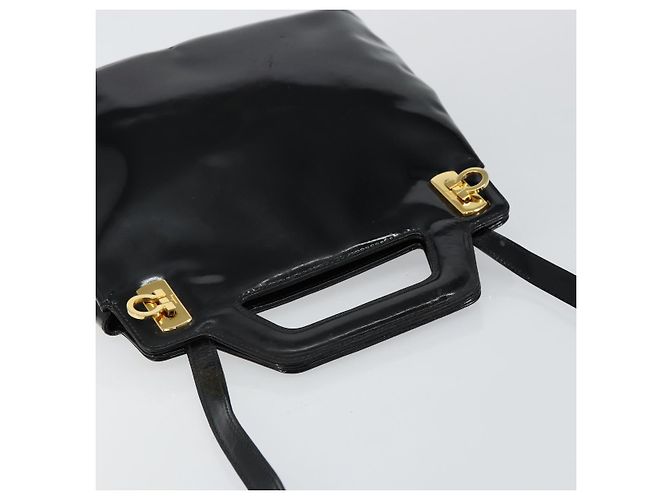 Bolsa Gancini de esmalte 2 em 1 preta e dourada Auth 147151 da Salvatore Ferragamo Preto Dourado - vista 6