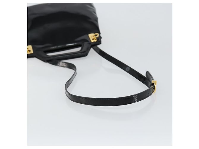 Bolsa Gancini de esmalte 2 em 1 preta e dourada Auth 147151 da Salvatore Ferragamo Preto Dourado - vista 9