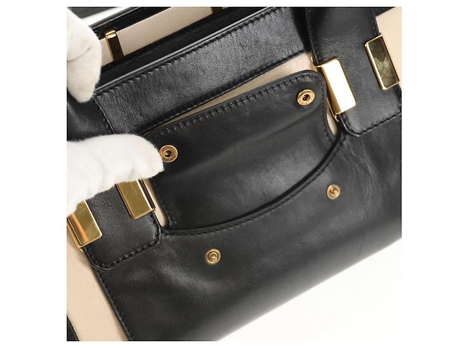 Chloé Chloe Alice Hand Bag Leather 2way White Black Auth BA6836 - view 17