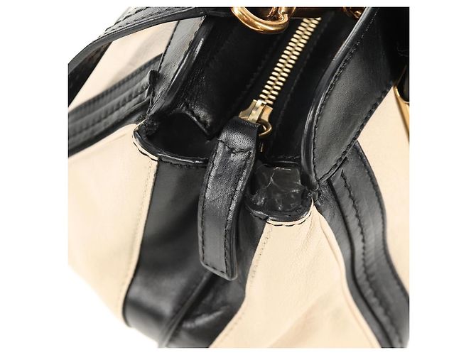 Chloé Chloe Alice Hand Bag Leather 2way White Black Auth BA6836 - view 20