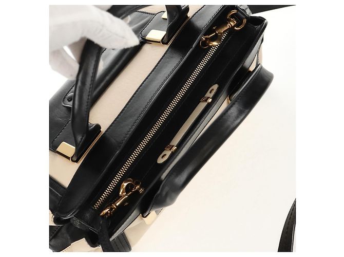 Chloé Chloe Alice Hand Bag Leather 2way White Black Auth BA6836 - view 6