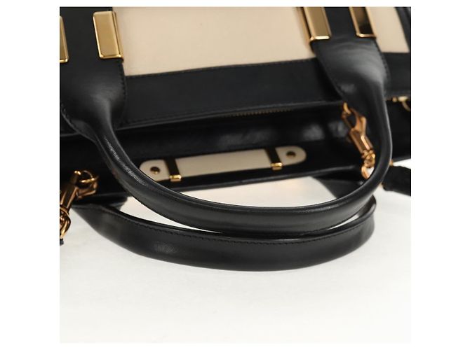 Chloé Chloe Alice Hand Bag Leather 2way White Black Auth BA6836 - view 7