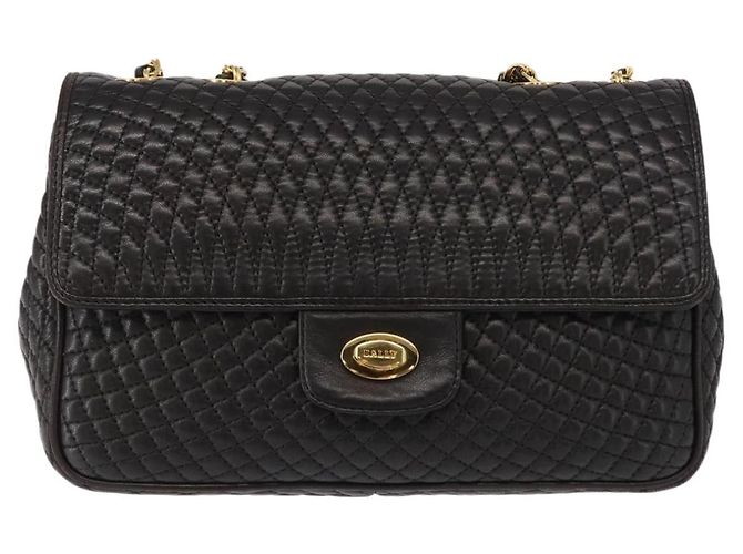 BALLY Borsa a Spalla con Catena Pelle Nera Oro Auth am9754 Nero D'oro - vista 13