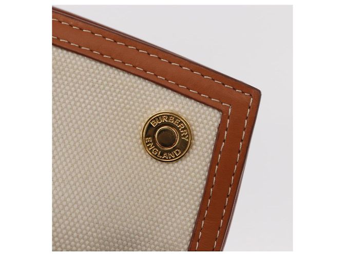 Borsa Tote Burberry in tela e pelle bianca dorata Auth BA7702 Bianco D'oro - vista 10