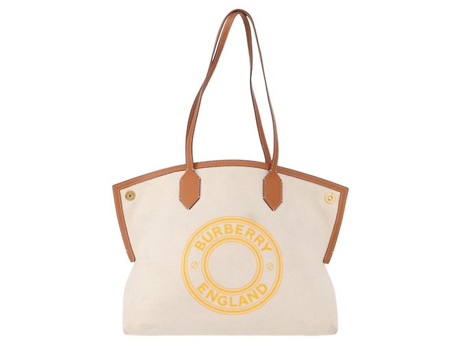 Borsa Tote Burberry in tela e pelle bianca dorata Auth BA7702 Bianco D'oro - vista 13