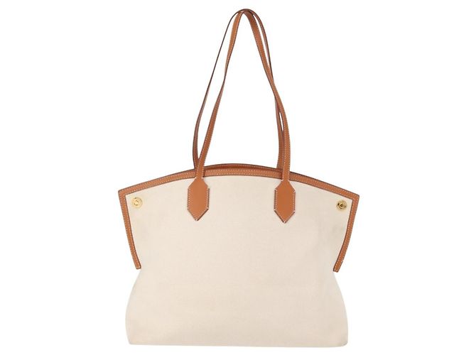 Borsa Tote Burberry in tela e pelle bianca dorata Auth BA7702 Bianco D'oro - vista 2