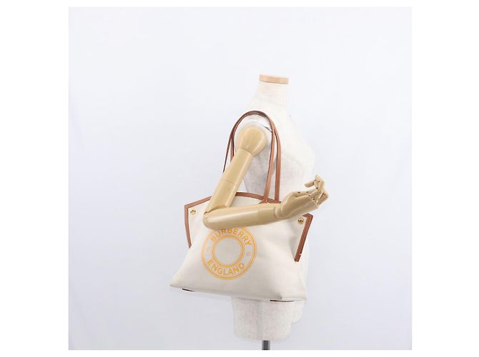 Borsa Tote Burberry in tela e pelle bianca dorata Auth BA7702 Bianco D'oro - vista 21